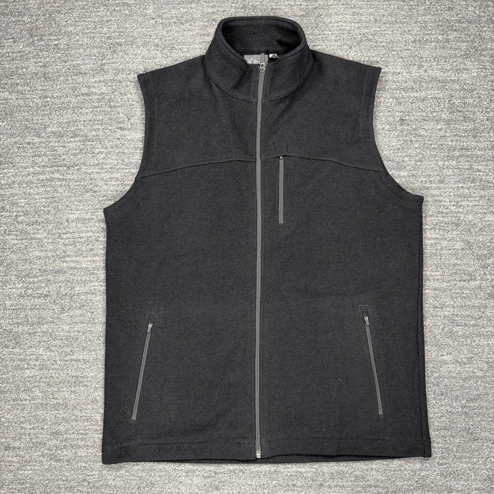Ibex Vest Men Large Black Full Zip Merino Wool Blend Logo Outdoor Hike Pockets